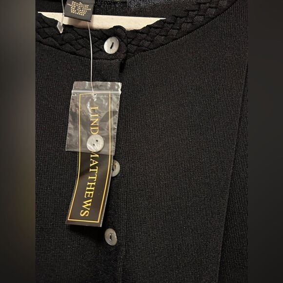 Linda Matthews Button down Black Cardigan sweater Women’s Large classic NWT - Picture 4 of 12